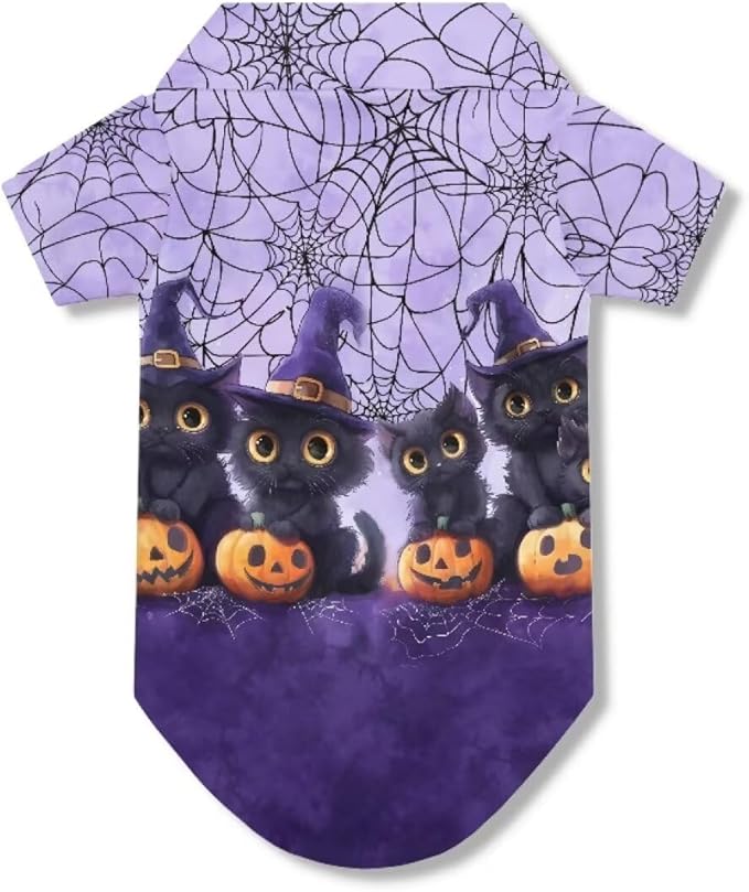 Black Cat Dog Halloween Shirt for Small Dogs Puppy Polo T-Shirt with Collar Cute Holiday Costume for Chihuahua, Yorkie & Teacup Breeds Breathable Dog Apparel for Cat Boys Girls