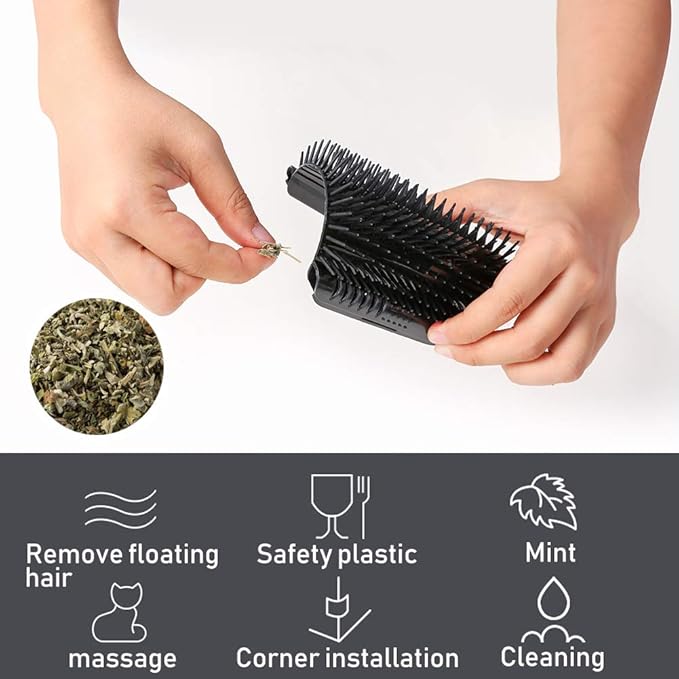IMISNO Cat Self Groomer Toy Wall Corner Massage Comb Perfect Massager Brush with Catnip (4 PCS Black)