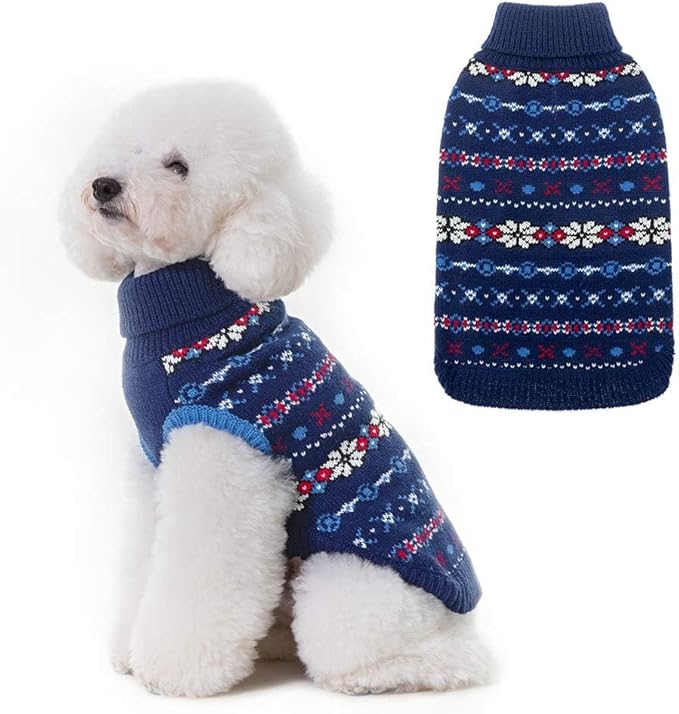 BINGPET Dog Sweater - Christmas Winter Warm Dog Clothes - Turtleneck Sweater for Small Medium Large Dogs - Classic Snowflake Doggy Knitwear Clothes