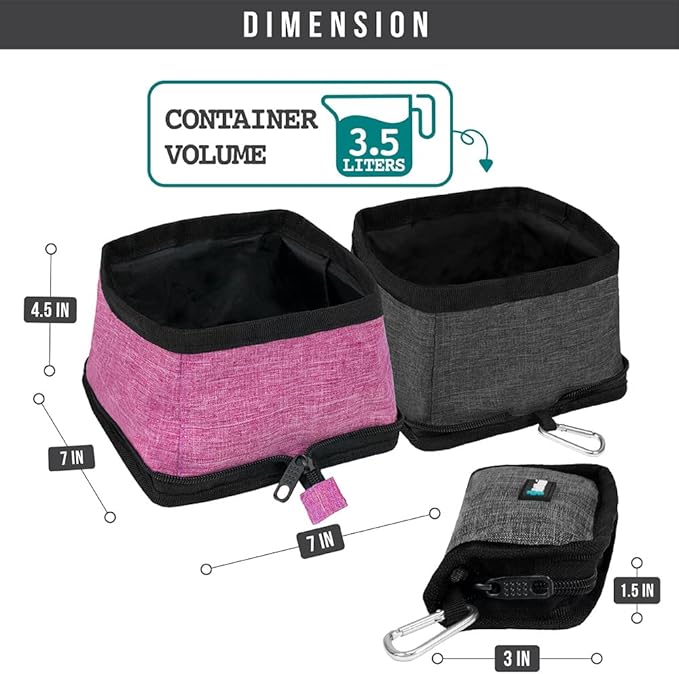 PetAmi Collapsible Dog Bowls 2 Pack, Food and Water Bowls Travel Set, Portable Pet Dish No Spill, Foldable Lightweight BPA Free Leakproof Bowls, Camping Hiking Walking Outdoor Gear Accessories, Pink