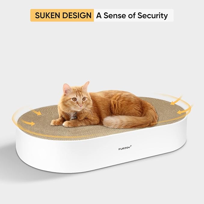 Cat Scratcher, 63x 35 x 10cm Oval Corrugated Cardboard Scratch Pad, Round Cat Scratching Lounge Bed Sofa, Cat Scratcher Bowl with Organic Catnip [ Home Clean Design with Scratcher Box]