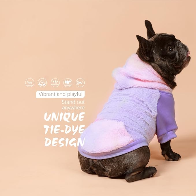 BINGPET Tie Dye Dog Hoodie,Fleece Dog Sweatshirt Puppy Sweater with Leash Hole,Warm Dog Sweater Dog Winter Clothes with Pocket,Pet Outfit Dog Sweaters for Small Medium Dogs Boy and Girl (Pink,M)