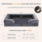 Comfort Expression Waterproof Orthopedic Foam Dog Beds, XXL Orthopedic Dog Beds for Extra Large Dogs, Washable Pet Sofa Bed with Removable Cover & Non-Slip Bottom(XX-Large,Dark Grey)