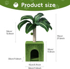 Cat Scratching Post with Condo, Palm Cat Tree Tower Natural Sisal Cat Scratcher Cat Bed Cat Furniture for Kittens and Cats