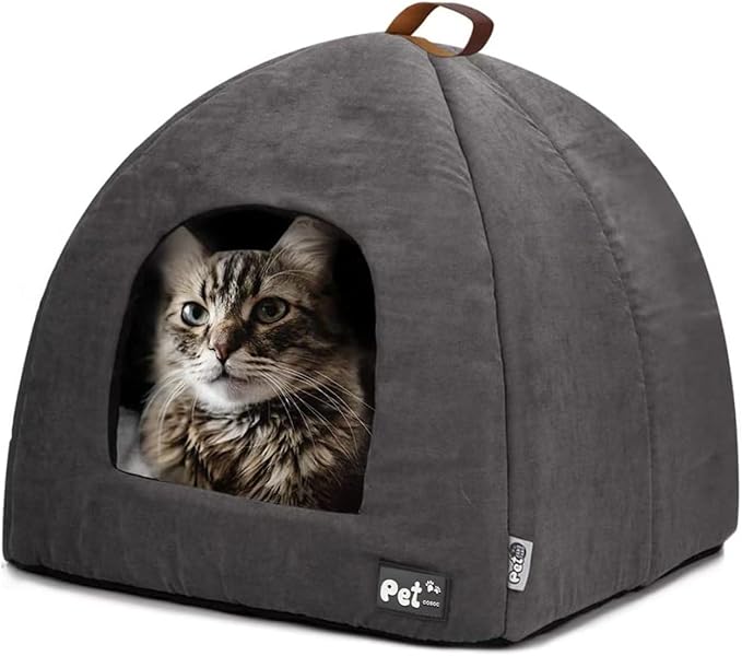Cat Bed for Indoor Cats -Premium Pet Beds for Cats and Small Dogs, Cat Bed Cave, Comfortable Covered Cat Bed, Cat Tent, Kitten Bed, Small Animal Bed and Cat Hut with Cushioned Pillow (Medium, Grey)
