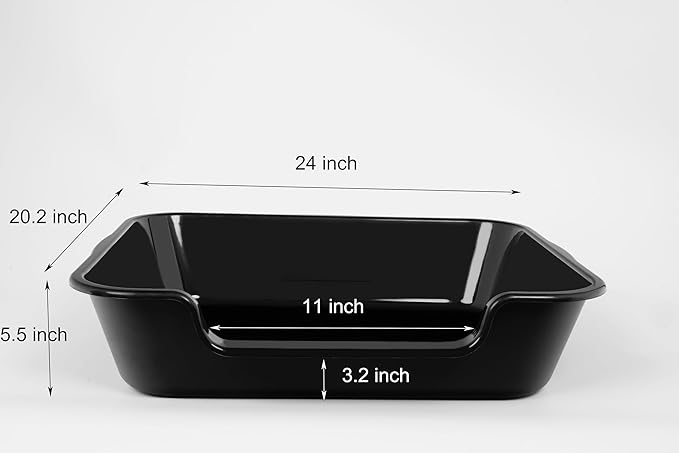 2 Pack Extra Large Dog Litter Box Pan Tray (ABS Material), Low Entry Jumbo Senior Litter Boxes for Multiple Kitten Big Cats, Pet Safe Indoor Dog Potty (Black, 24" L x 20" W)