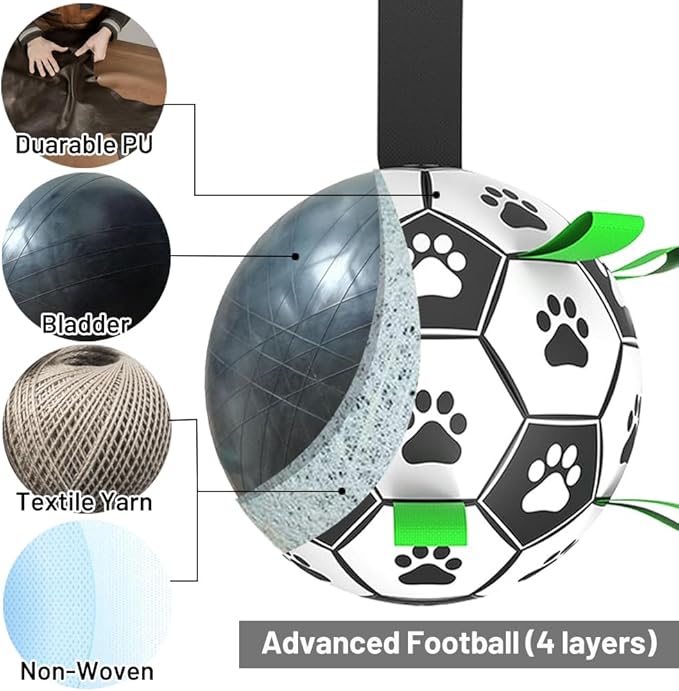 Dog Toys Soccer Ball with Straps, 6'' World Cup Interactive Dogs Toys for Tug of War, Yard Game, Water Toy, Herding Ball for Dogs Small & Medium, Puppy Birthday Gifts Outdoor Jolly Ball Boredom Buster