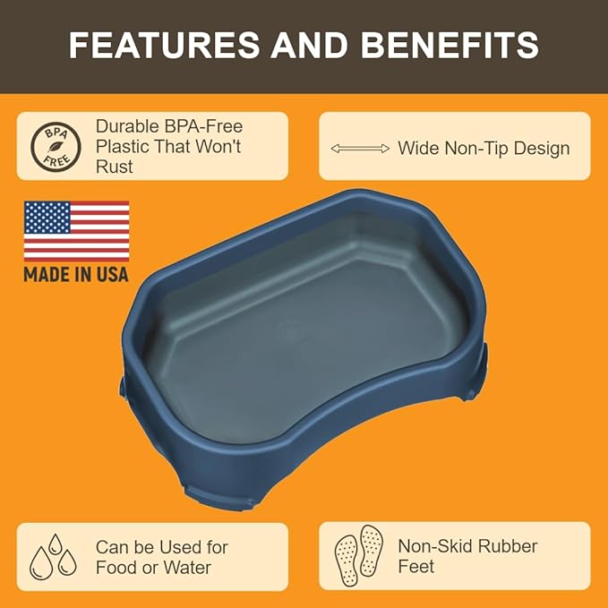 Neater Pet Brands Large Water Bowl for Dogs, Outdoor Dog Water Bowl (1.25 Gallon Extra-Large Capacity), Big Trough Style Food Dish for Indoors or Outside, No Spill Large Dog Bowls, Dark Blue