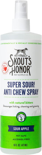 SKOUT'S HONOR Super Sour! Anti Chew Spray - Natural Ultra Bitter Formula to Help Deter That unwanted Chewing, Licking, and Biting - Safe for Pets - Safe for Indoor and Outdoor Use,16 oz