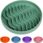Slow Feeder Dog Bowls, Silicone Food Bowl Anti-Gulping, Pets Puppy Slow Feeder with Suction Cups, Dishwasher Microwave Safe for All Small Medium Dogs, Wave Design Green