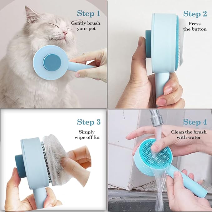 Cat and Small Dog Deshedding Brush with Release Button for Removing Loose Hair, Tangles, and Promoting Skin Friendliness