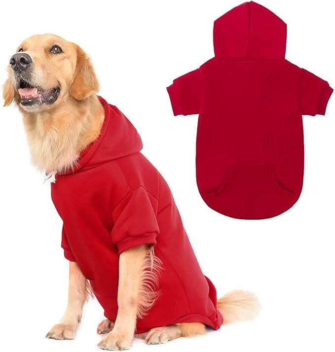 KOOLTAIL Basic Dog Hoodie - Soft and Warm Dog Hoodie Sweater with Leash Hole and Pocket, Dog Winter Coat, Cold Weather Clothes Sweatshirt for Small Medium Large Dogs Puppy Cat Boys Girls Red XL