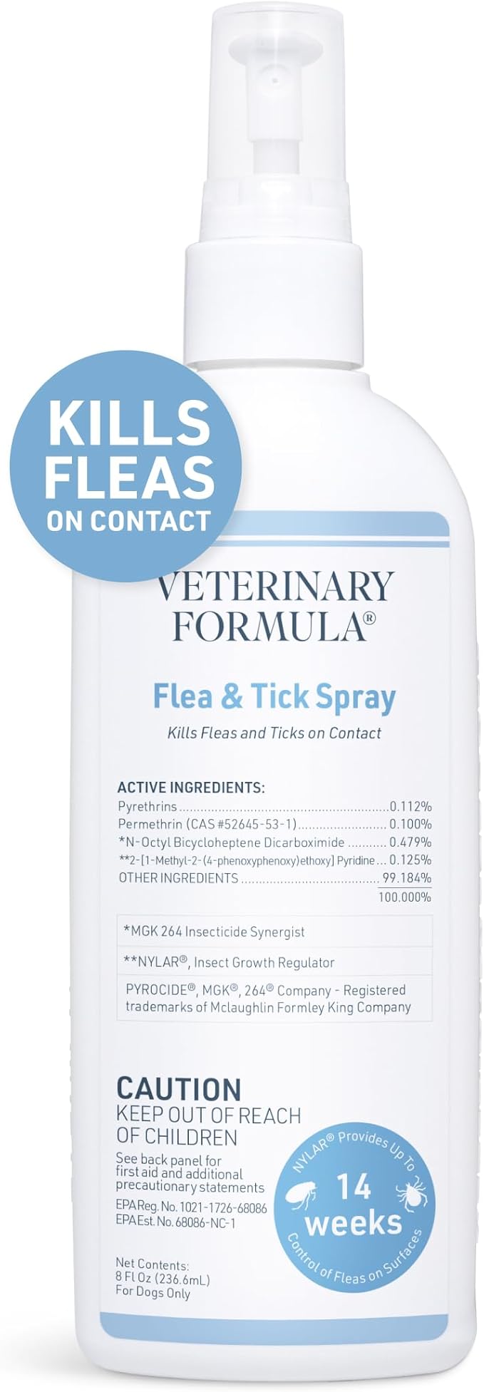 Veterinary Formula Flea and Tick Spray for Dogs, 8 oz – Easy-to-Use Dog Flea Spray, Kills on Contact, Prevents Egg & Larval Development for 14 weeks