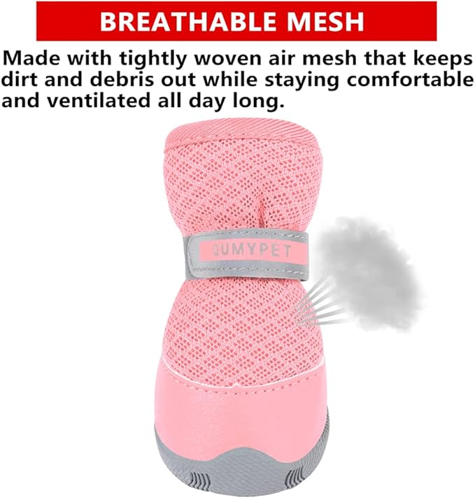 QUMY 4PCS Dog Shoes for Small Dogs, Hot Pavement Summer Puppy Dog Boots & Paw Protectors with Soft Anti-Slip Rubber Sole, Mesh Breathable Dog Booties for Hardfloors, Walking Running Pink Size 1