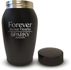 Personalized Custom Small Keepsake Urn Engraved with Pet Name, Date and Cat Design - 5.2" Black Powder Coated Steel Cremation Urn for Cat Ashes | 12-16 lb Capacity, Forever in Our Hearts