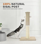 Made4Pets Tall Cat Scratching Post, Heavy Duty and Thicker Scratching Posts for Indoor Cats Adults, 33" Natural Sisal Cat Scratcher with Hanging Balls, Sturdy Base Cat Scratch Post, Beige