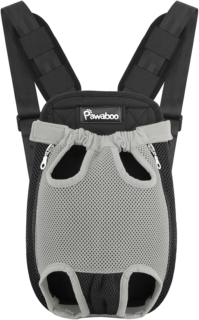 Pawaboo Pet Carrier Backpack, Adjustable Pet Front Cat Dog Carrier Backpack Travel Bag, Legs Out, Easy-Fit for Traveling Hiking Camping for Small Medium Dogs, Large Size, Gray