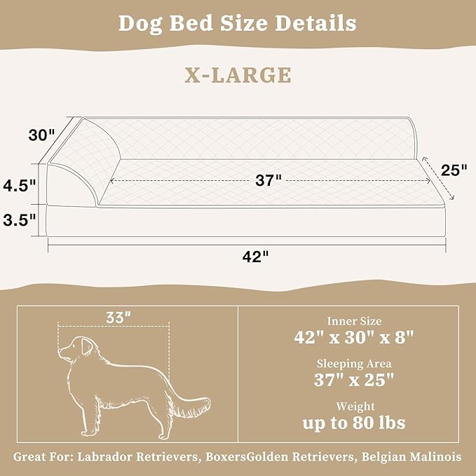 Comfort Expression XL Dog Bed Orthopedic, Extra Large Dog Beds with Comfy Bolsters, Waterproof Dogs Bed, Pet Bed Sofa with Removable Washable Cover and Nonskid Bottom(X-Large,Grey)