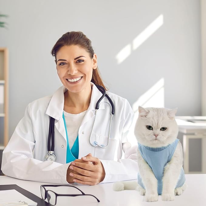 Avont Cat Recovery Suit - Kitten Onesie for Cats After Surgery, Cone of Shame Alternative Surgical Spay Suit for Female Cat, Post-Surgery or Skin Diseases Protection -Blue(S)