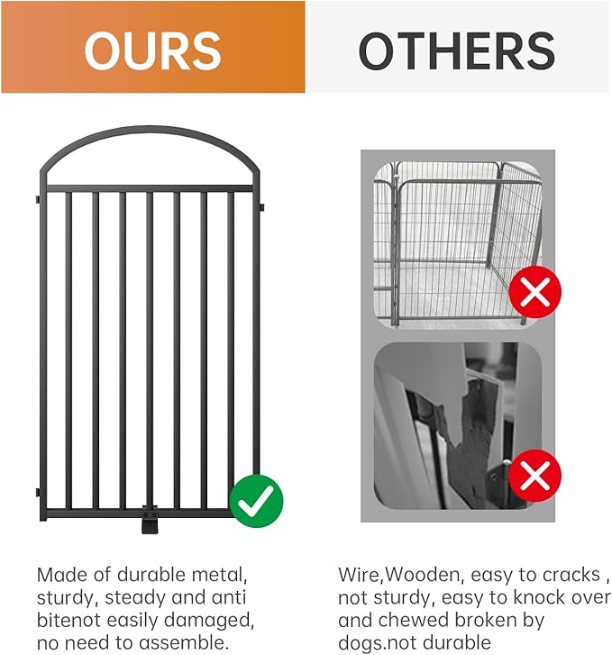 2 Panels Full Matel Freestanding Dog Gates with Door, 48"Extra Wide 36"Tall Free Standing Dog Pet Gate for Indoor & Outdoor. Foldable Pet Fences for Doorways, House, Stairs, Porch, Deck, Yard