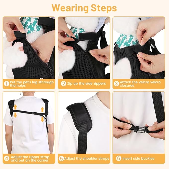 Inspack Dog Backpack Carrier, Adjustable Pet Cat Dog Front Carriers Back Pack, Dog Travel Bag, Dog Chest Carrier,Dog Carriers for Dmall Dogs, Cat Sling, Carrying Backpack, L, Black