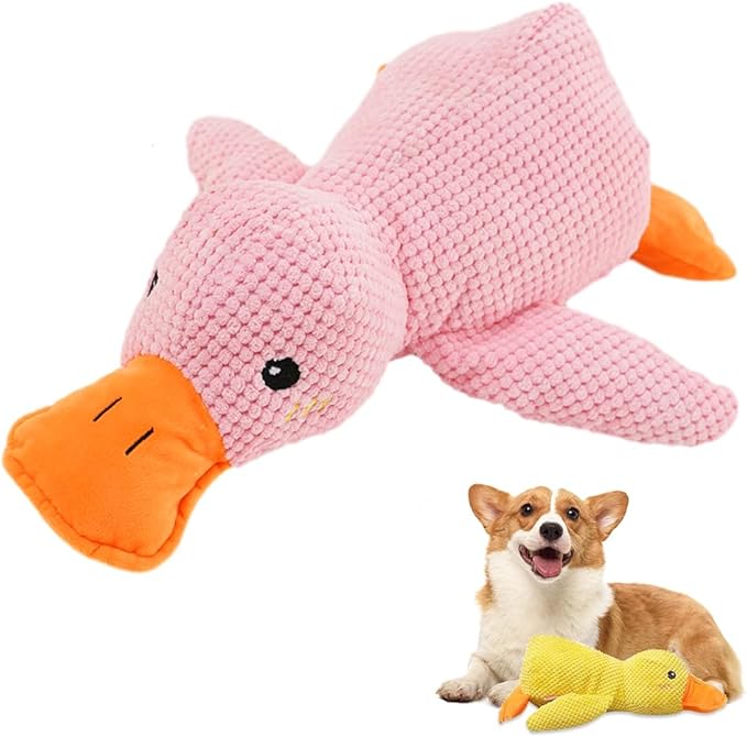 Quack-Quack Duck Dog Toy,Durable Plush Chew Toy with Sounds,Stuffed Plush Calming Duck Dog Toy for Indoor Puppies and Senior Pups (Pink, Small)