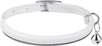 OOPSDOGGY Rolled Leather Cat Collar with Bell, Reflective Kitten Collars with Buckle Include Safety Elastic Strap - Adjustable Small Pet Collars for Boy Girl Cats (White)