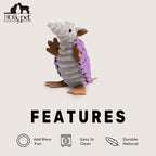 Hollypet Plush Dog Squeaky Toy Stuffed Armadillo Animal Pet Puppy Chew Toys with Clean Teeth for Small Medium Large All Breed Sizes Dogs, Purple, 6 in