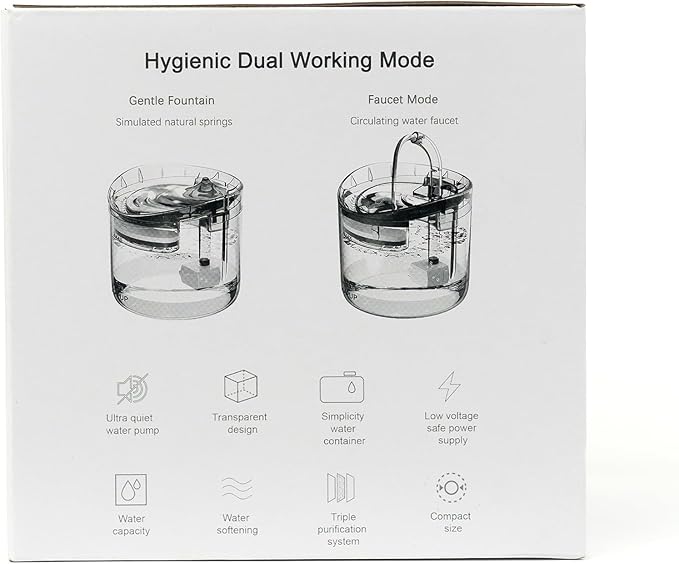 Cat Water Fountain Animal Water Dispenser 61OZ/1.8L Automatic Pet Drinking Fountain Clear Upgrade with 2 Filter Replacement 1 Adjustable Silent 1 Water Pump for Cats Kitty Indoor