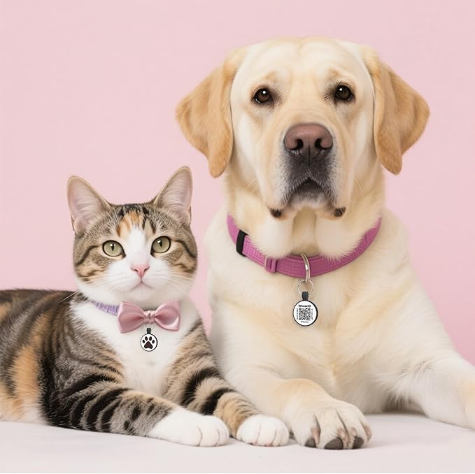 QR Code Cat Tag, Modifiable Pet Online Profile Display Page, Multiple Emergency Contact, Silent Silicone, Collar Accessories, Personalized Cat Tag (Small Breeds - 1", Black & Blue)