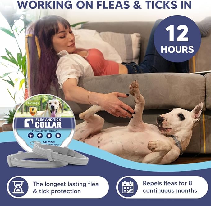 Flea Collar for Dogs, Tick Collar for Larger Dogs, Dog Flea Collars,8 Months Protection,Plant-Based Ingredients,Comfortable Dog Flea Collars – Perfect for Sleep, Play, Walks & Water Fun-2P