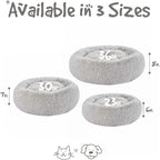 Friends Forever Donut Dog Bed Faux Fur Fluffy Calming Sofa For Large Dogs, Soft & Plush Anti Anxiety Pet Couch For Dogs, Machine Washable Coco Pet Bed with Non-Slip Bottom, 36"x36"x8" Grey