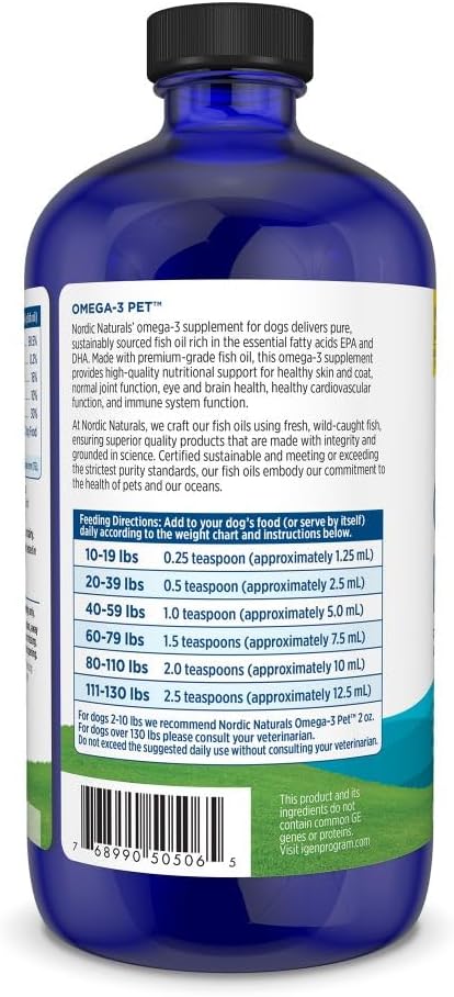 Nordic Naturals Omega-3 Pet, Unflavored - 16 oz - 1380 mg Omega-3 Per Teaspoon - Fish Oil for Large to Very Large Dogs with EPA & DHA - Promotes Heart, Skin, Coat, & Immune Health