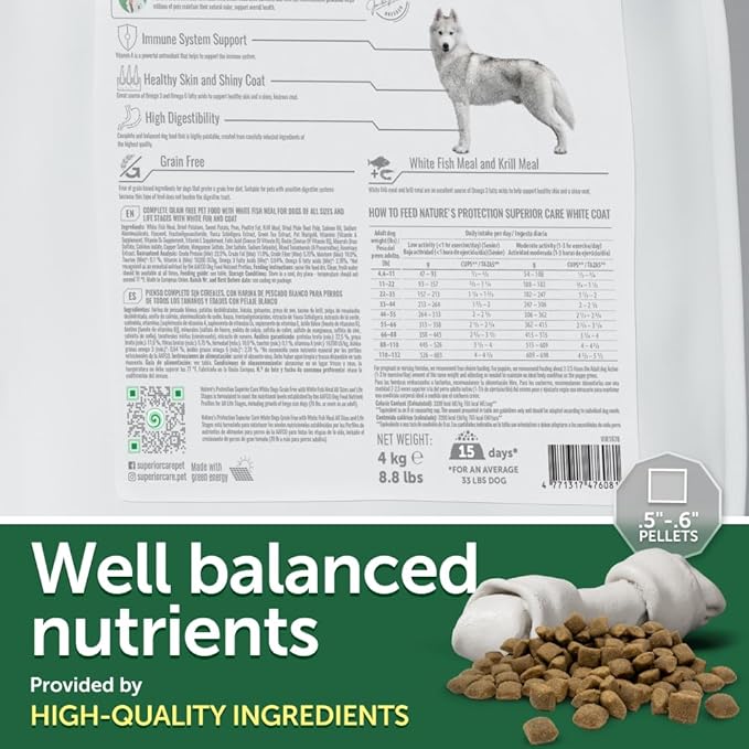Nature's Protection Superior Care White Dogs Grain-Free Dry Dog Food - High Protein, Tear Stain Dog Food for All Breeds Light Coated All Life Stages Dogs, Fresh Pet Meal, White Fish, 8.8 lb