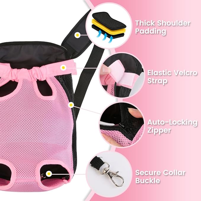 Dog Backpack Carrier, Pet Sling Front Backpack for Small Medium Dogs 10-16 Lbs, Legs Out, Adjustable Wearable Puppy Chest Travel Bag, Thick Straps & Cushion, Easy-Fit for Hiking/Walking/Camping