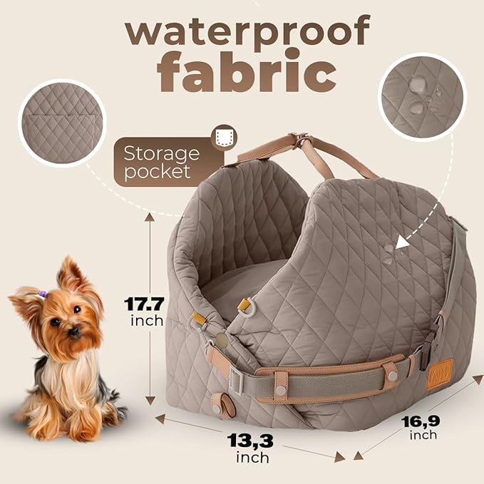 Dog Car Seat for Small Dogs – 3-in-1 Travel Carrier, Booster & Dog Bed for Car – Washable, Anti-Slip, Safety Straps – Fits Front & Back Seats – Cozy Pet Car Seat up to 25 lbs – Grey