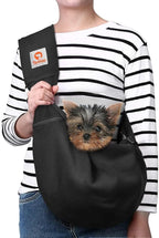Tomkas Small Dog Sling Carrier - Adjustable Strap & Zip Pocket - Suitable for Puppies (Black)
