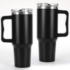 40 oz Tumbler with Handle and Straw Lid Insulated Cup Stainless Steel Water Bottle Travel Mug Gifts for Women Men Kids Trek Collection Black-1 Pc