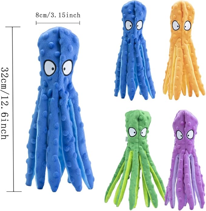 OUANGANC Octopus Dog Squeaky Toy No Stuffing Crinkle Paper in Legs for Small, Medium, and Large Breeds, Durable Puppy Chew Toys for Aggressive Chewers
