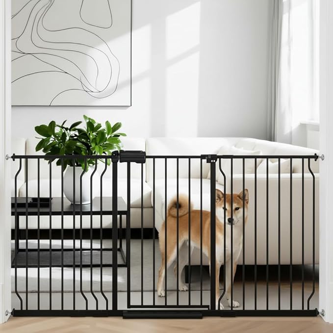 TSAYAWA 62.2"-71.65" Extra Wide Auto Closing Baby Safety Gate for Stairs & Doorways, Pressure Mounted No Drill Pet Gate with Walk-Through Door - Heavy Duty Childproof Gate for Toddlers, Kids, Dogs
