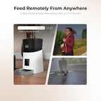 Smart HD Cat Feeder, 2 Way Audio + Voice Recording, Automatic Feeder for Dog with 1080p Night Vision Camera, WiFi App Controlled, Battery Backup, Anti Jam 6L Upto 15 Daily Meals, White Stainless