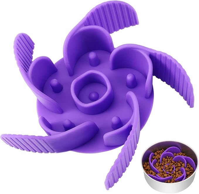 MateeyLife Slow Feeder Dog Bowls Insert with Suction Cups, Cuttable Design for Large & Medium Breeds, Fit for Regular Elevated, Compatible with Metal and Ceramic Dog Bowls for Slow Eating (Purple)