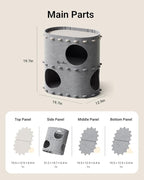 DownyPaws Cat House for Indoor Cats, 2-Storey Foldable Cat Bed Cave, Felt Cats Tunnel Bed Condo, Castle Kitten Cube Hideaway for Multicats, Scratch Resistant, Light Gray