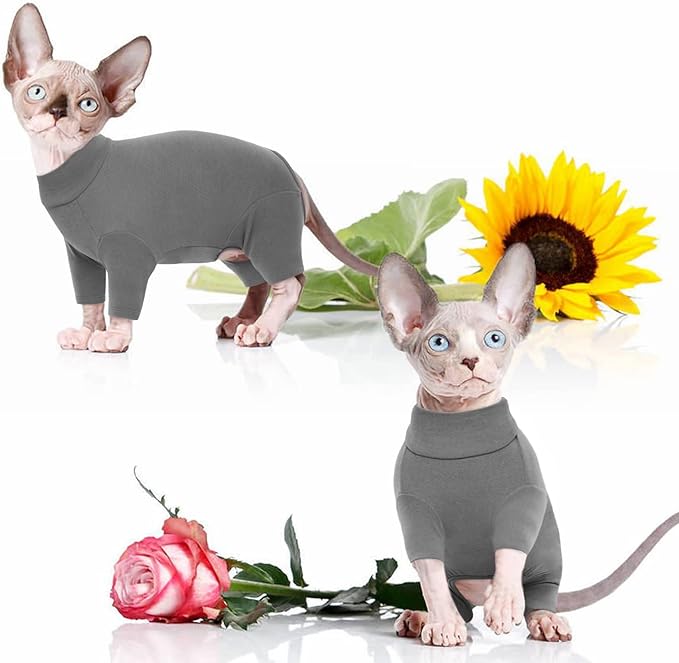 ROZKITCH Hairless Cat Sweater, Breathable Soft Jumpers for Sphynx Only, Coat with Four Legs, Warm Sweater T-Shirt Cat Pajamas Jumpsuit Vest Cornish Rex, Devon Rex, Peterbald Grey S