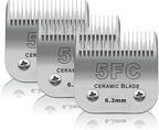 3 Pack 5FC Detachable Pet Dog Grooming Ceramic Blades,Compatible with Andis,Oster A5,Wahl KM-10 Series,Size 5FC Blade 1/4-Inch 6.3MM Cut Length