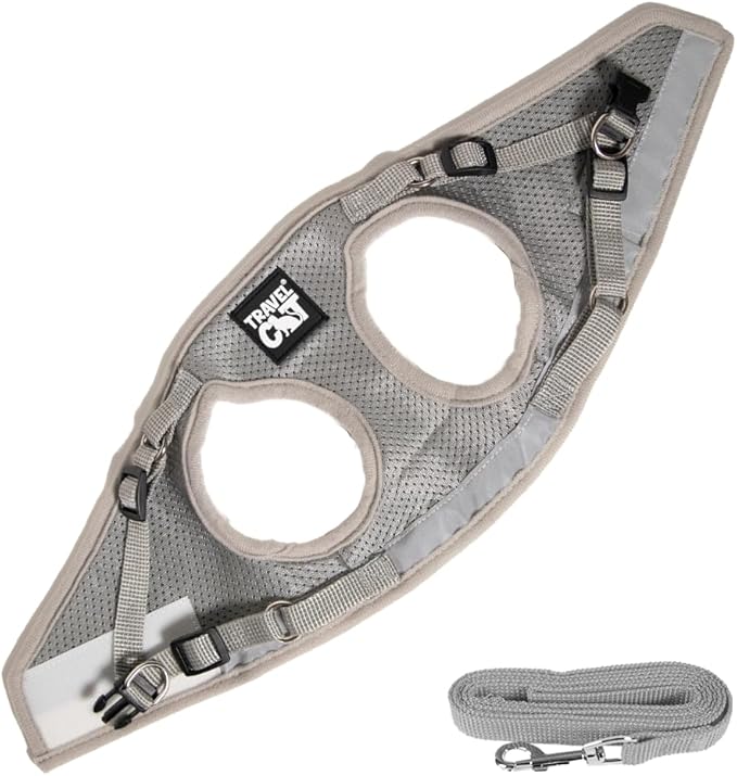 Travel Cat Harness and Leash Set - Adjustable Fit Mesh Cat Harness and Reflective Strap - Comfort Walking Vest for Kitten for Outdoor Walking, Hiking (Small, Grey)