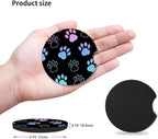 Absorbent Car Coasters for Cup Holders, 2 Pack Universal Neoprene Car Coasters with Finger Slot, Auto Accessories for Women & Men,2.56"(Gradient Black Dog paw Print)
