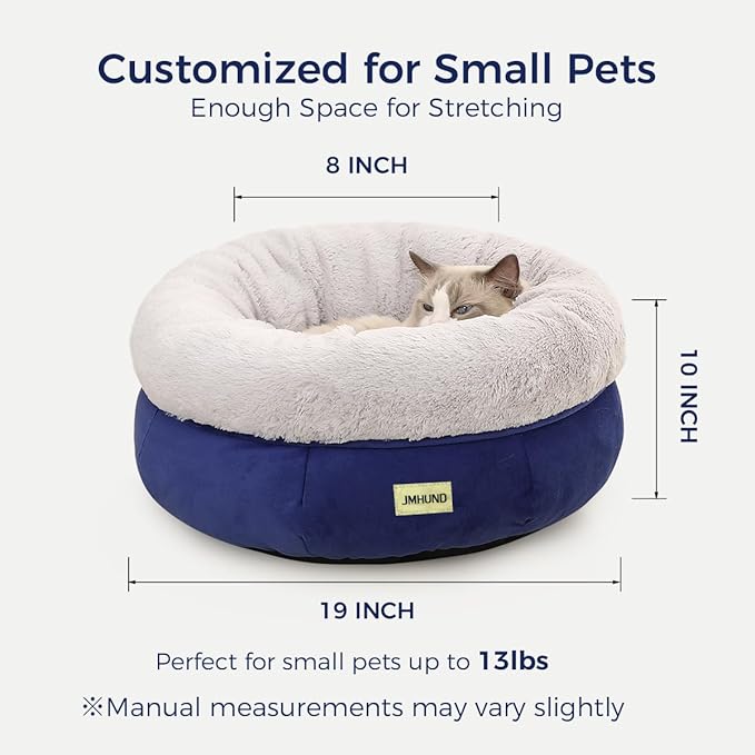 Cat Bed for Indoor Cats,Round Cat Bed for Small Pets,Washable Pet Bed with Non-Skid Bottom,Pet Bed for Puppy and Kitty,19 Inches,Navy