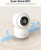 ieGeek 2K Indoor Home Security Cameras，360° Pet Camera with Auto Tracking, Motion & Sound Detection，3MP Night Vision, 2.4G/5G WiFi Dog Camera with Phone App, Cloud & Memory Storage, Works with Alexa