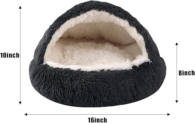 Round Hooded Cat Bed & Dog Bed with Cover Cave, Dog Bed for Small Dogs, Faux Fur Cuddler Round Coved Cat Bed Self Warming Donut Dog Bed Fits up to 5 lbs Pets(Dark Grey, 16inch x 16inch)